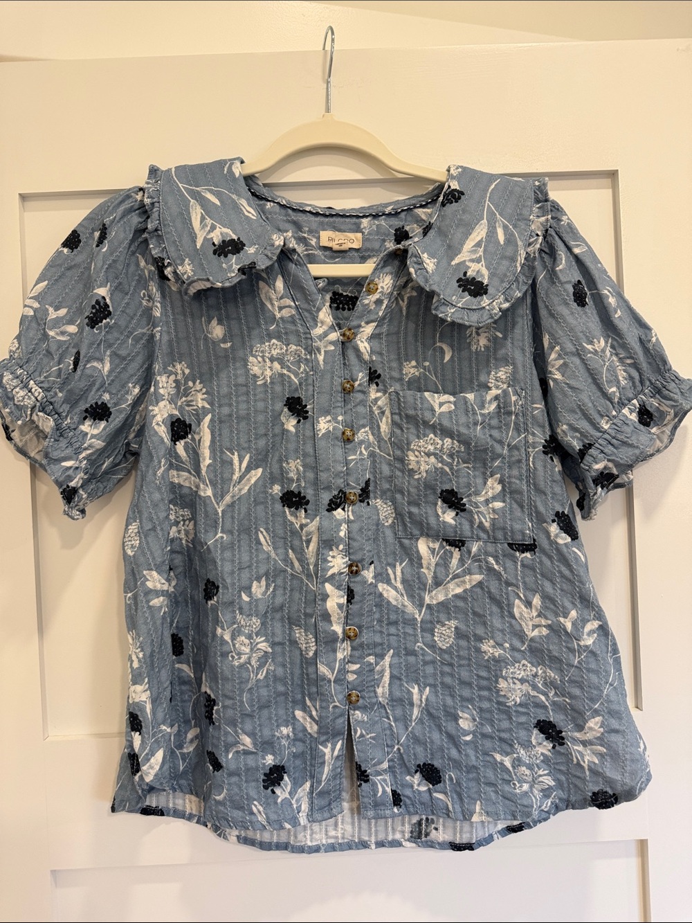Pilcro Blue Floral Anthropolgie Button-Up Top